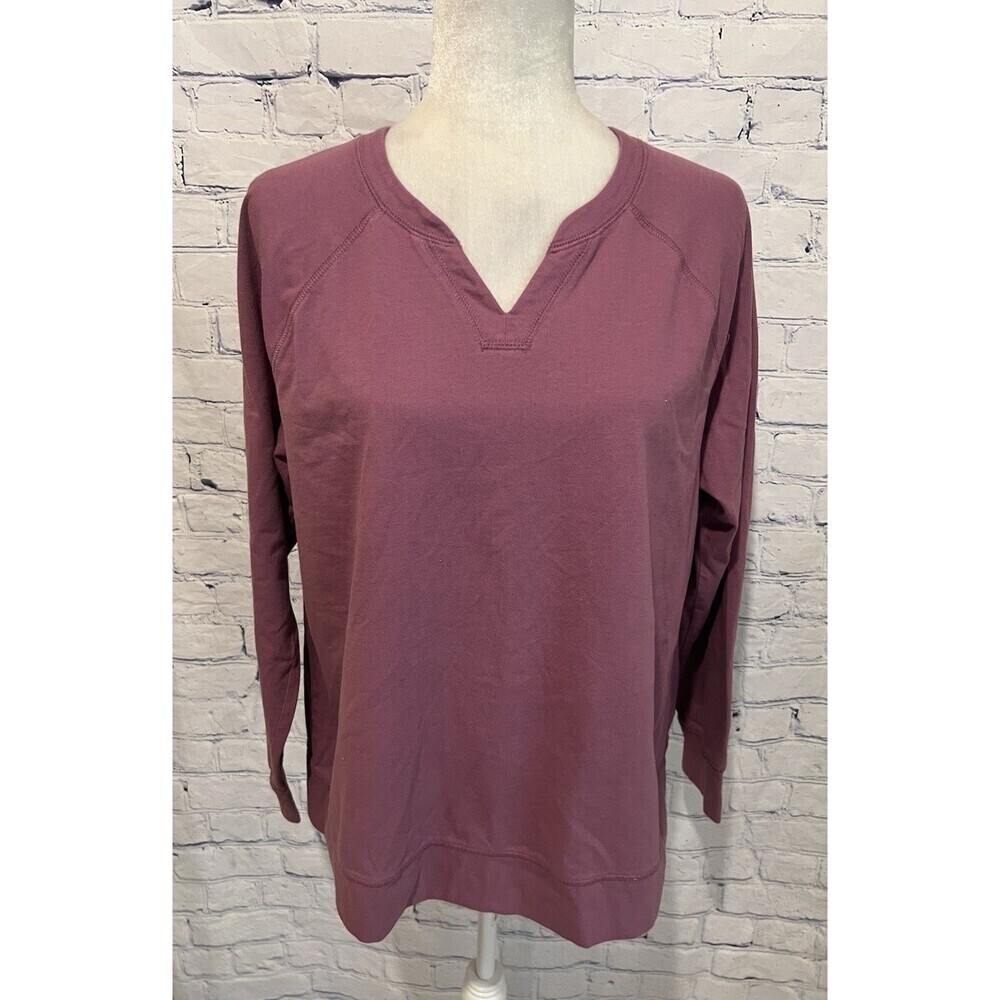 D&Co Women’s V Neck Long Sleeve Top Size Large Berry QVC